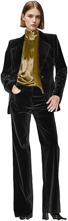 2 PC Velvet Suit for Women Single Breasted Pants Suit Notch Lapel Formal Suit Womens Business Suits