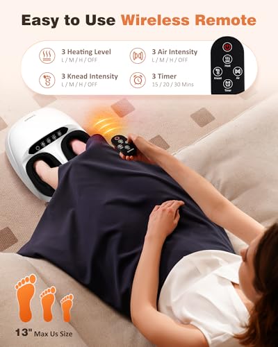 Shiatsu Foot Massager Machine with Heat & Remote, 2025 Upgraded Deep Kneading Feet Massager for Plantar Fasciitis & Neuropathy, 3 Heat Levels, Multi-Mode Massage, Auto-Off Timers, Gifts for Women Men