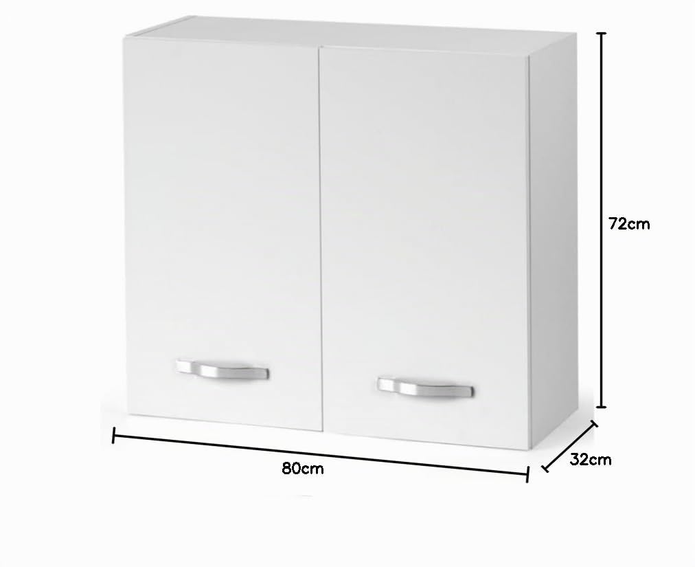 Linea Azzurra Scolapiatti Pensile Cucina Sospeso con 2 Ante e 2 Ripiani Mobile in Legno Made in Italy H72xL80xP32 cm Facile da Montare (Bianco Frassinato)