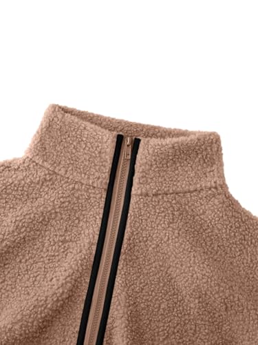 LASLULU Womens Full Zip Fleece Oversized Jacket Warm Winter Sweaters Long Sleeve Stand Collar Sport Athletic Cropped Sweatshirts Sherpa Coat(Teddy Large)