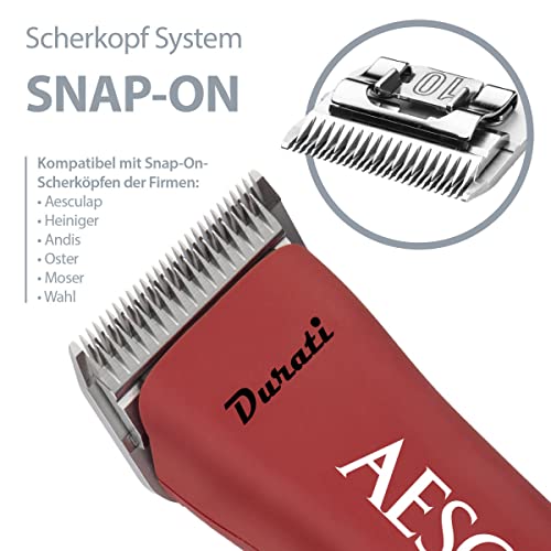 EHASO AESCULAP Profi Hundeschermaschine Set Durati Speed mit Scherk. + Hundenapf + Aufschiebekammset (Rot)