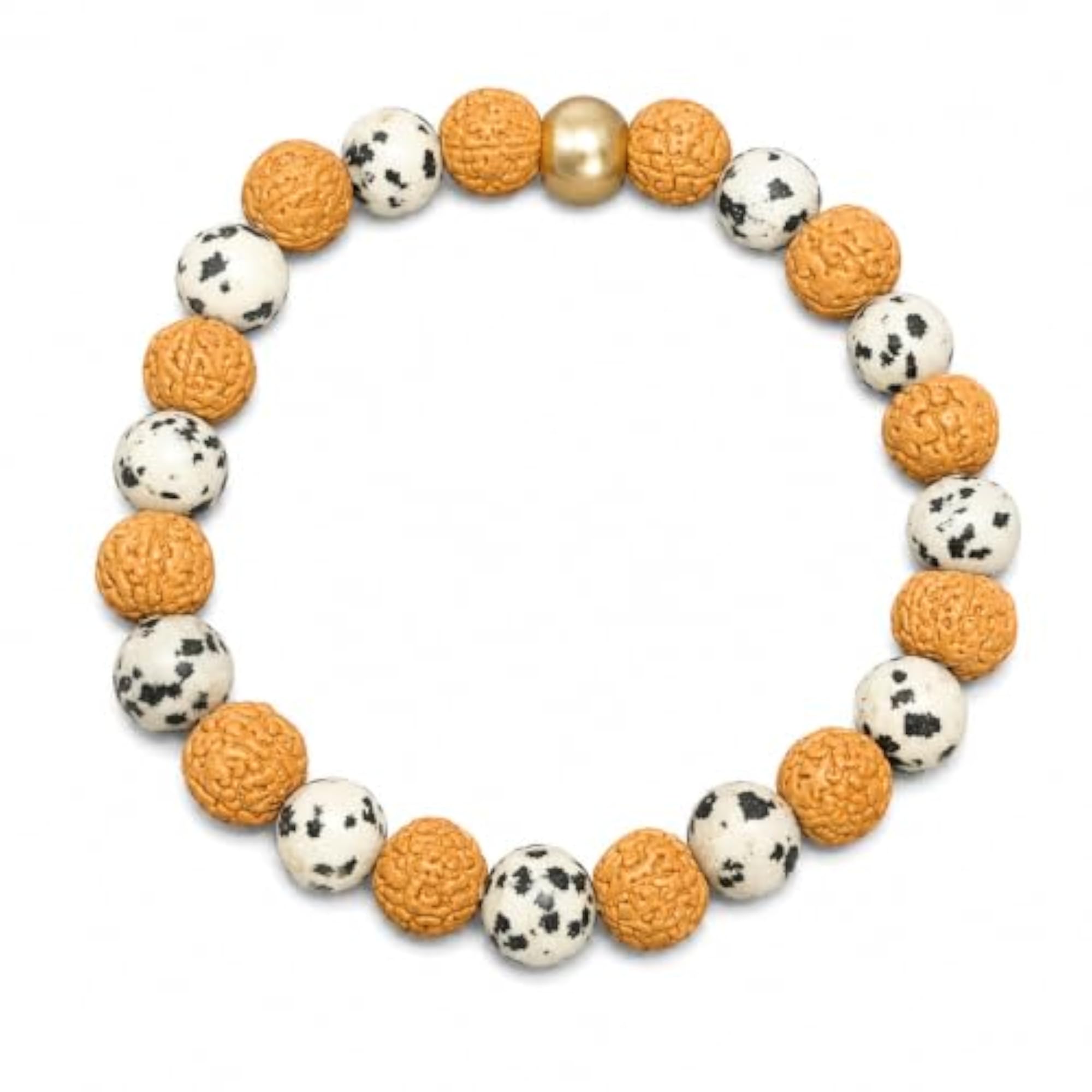 Dalmatian Jasper Diamond Cut & Rudraksha Bracelet 8 MM, Spiritual Accessory