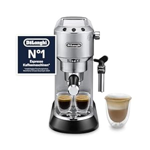De'Longhi Dedica Style - Perfetto Kompakte Siebträgermaschine Espressomaschine mit Tasten, manuellem Milchaufschäumer für Espresso und Cappuccino, ESE Pad geeignet, 15cm breit, Metall (EC685.M)