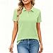 Damen Polo Shirt Kurzarm Poloshirt Frau Knopfleiste Hemdes Baumwolle mit Reverskragen Kurzarm Arbeits Lässig Shirt Damen Einfarbige Tailliert Gemütlich Sommer Leuchtendes Grün M