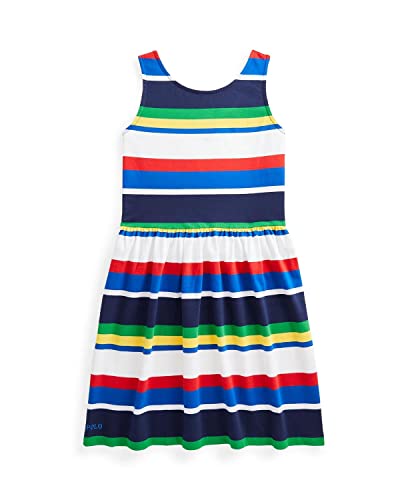 POLO RALPH LAUREN Big Girls Striped Jersey Dress (Blue Multi(1001), Small)