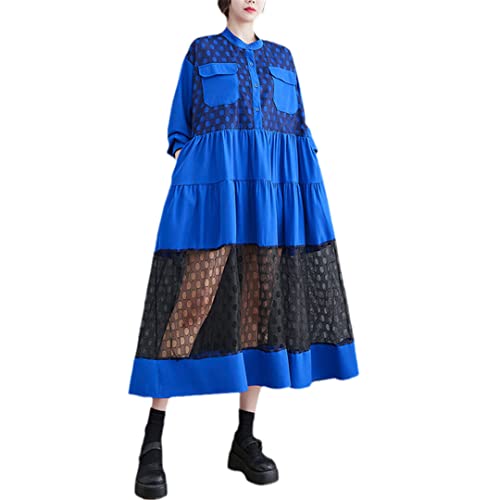 Robe vintage surdimensionnée en maille bleue à manches longues thermorégulatrice