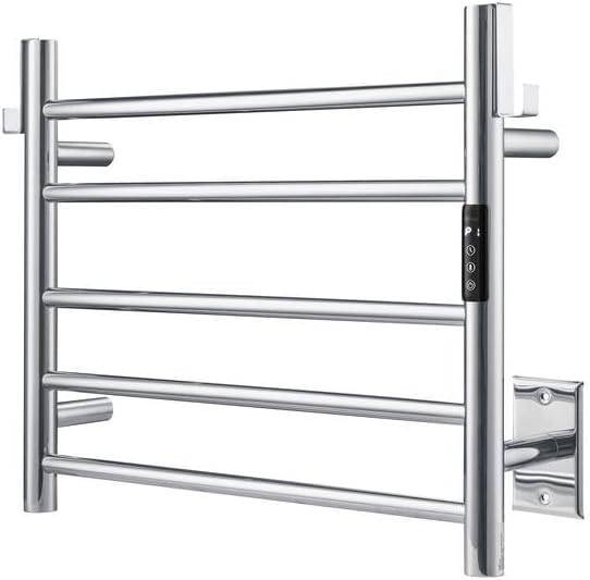 P&Bhusri Heated Towel Rack for Bathroom,Wall Mounted Electric Towel Rack with Timer and LED Indicator, 5-Bar Towel Warmer, Stainless Steel Polished, Hard-Wired/Plug-in Polished 5 Bar