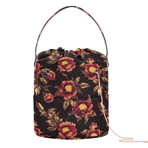 Yarn Storage Bag Small Crochet Bag Knitting Bag Organizer Red Peony Yarn Bags for Crocheting Basket