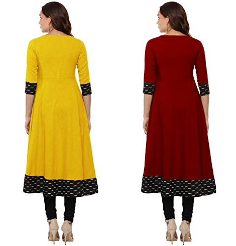 Image of NATEK Cotton Anarkali Printed Border Kurtis for Women Combo Pack of 2