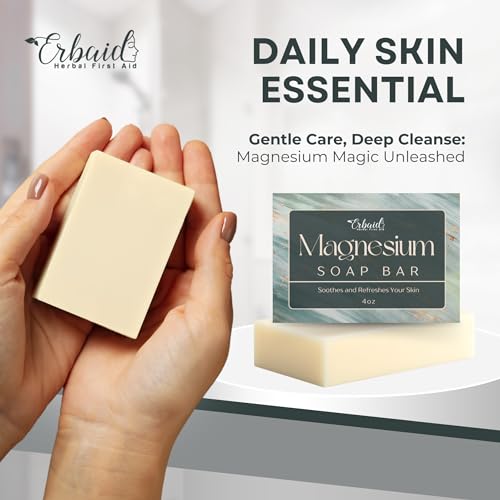 Erbaid Dead Sea Magnesium Soap Bar – Deep Cleansing, Moisturizing Body Soap for Dry Itchy and All Skin Types – Shower Soap Soothes Muscles and Joints – All-Natural Exfoliating Face and Body Wash Made in USA