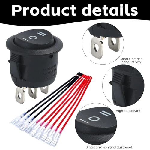 5 Stück Kippschalter 3 Positionen mit 15cm Draht,Wippschalter 12v 3 Polig als Wechselschalter,Kippschalter 12v,Rund Einbauschalter für Auto,Boot und Beleuchtung,Verdrahtung für Einfache Installation