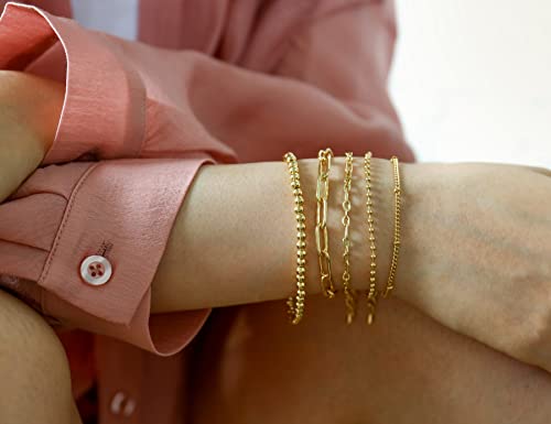 Gold Chain Bracelet Sets For Women Girls 14K Gold Plated Dainty Link Paperclip Bracelets Stake Adjustable Layered Gold Bracelet For Women Trendy Gold Jewelry For Women #TOP2