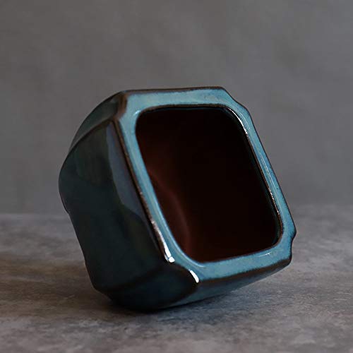 Pot de bonsaï en grès violet artisanal au design géométrique épuré