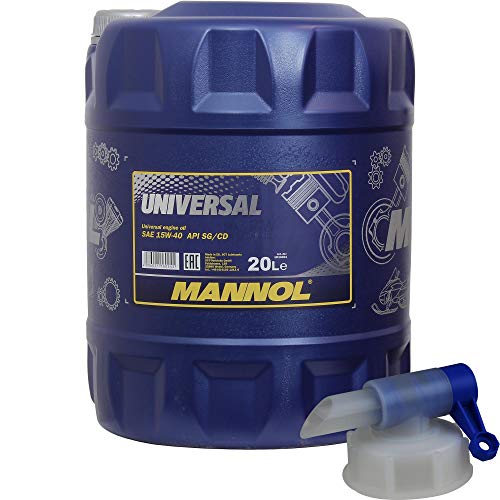 20L MANNOL Olio motore Universal 15W-40 API SN/CH-4, olio per motore con rubinetto di scarico incluso