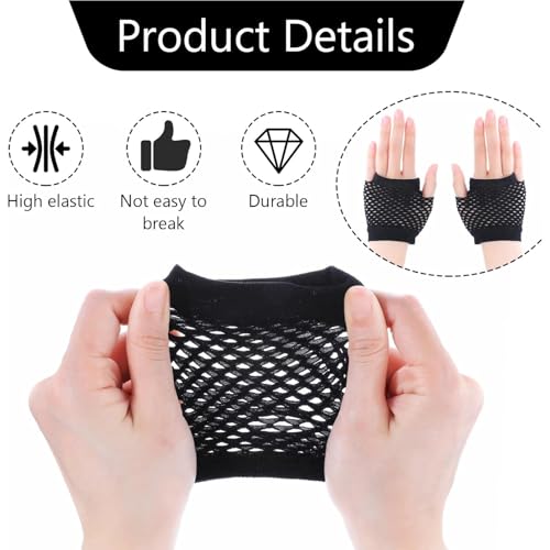 Guantes punk de red cortos sin dedos en color negro para fiestas 3