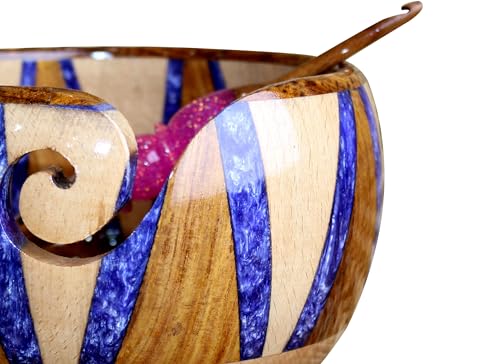 Image of Wooden Yarn Bowl for Knitting Yarn Bowl for Crocheting, Yarn Storage Bowl to Prevent Slipping, Wooden Yarn Holder, Best Gift for Crochet (#Desig-8)