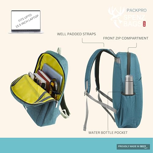 Image of SPENZ BAGS Laptop Backpack -Breathable Shoulder Straps, Mesh Side Pocket, Waterproof, Front Zipped Pocket, Padded Laptop Compartment, Backpacks