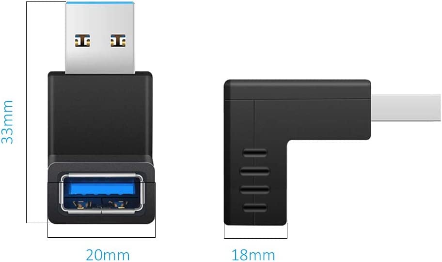 Image of 4 Pack USB 3.0 90 Degree Male to Female Adapter, Super Speed up to 5Gbps, Right Angle Design for Tight Spaces, 4 Piece