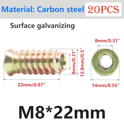 Qrity 20PCS Threaded Inserts Nuts, Hex Drive Head Nuts, Threaded Inserts for Wood Hex Socket Drive, Zinc Plated Carbon Steel - Image 2