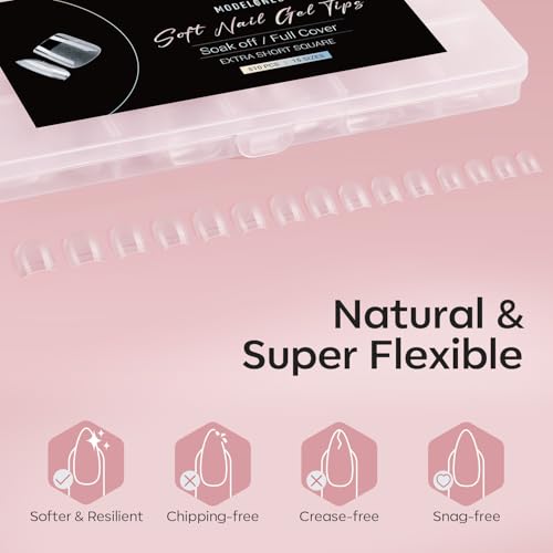 Image of Modelones Extra Short Square Fake Nail Tips - 510Pcs Gel Tips Pre-shaped Half Matte Full Cover Clear Acrylic Gel Kit False Press on Nails for Extension DIY Salon 15Sizes