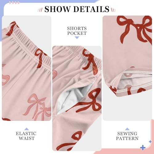 Cute Red Bows Pink B Pajama Pants Long Sleep Pant Soft PJ Bottoms Sleepwear4