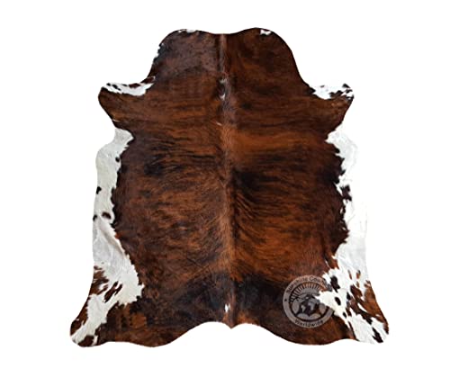 Sunshine Cowhides 100% Genuine Dark Brindle Tricolor Cowhide Rug - Modern Style Animal Skin Rug & Floor Carpet - Home Decor Area Rug - Living Room, Bedroom, Office & Kitchen - Extra Large (6x7-8 Ft.)