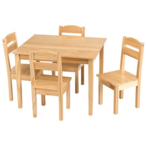 COSTWAY Juego Mueble para Niños Mesa y 4 Sillas de Madera Escritorio para Infantil Dormitorio Sala de Juego (Natural)