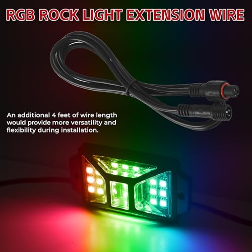 Auto Buero 4 PCS 4FT 3 Pin RGB Rock Light Extension Wire, Waterproof LED Rock Lights Extension Cable for Trucks, Motorcycles, Cars, ATVs