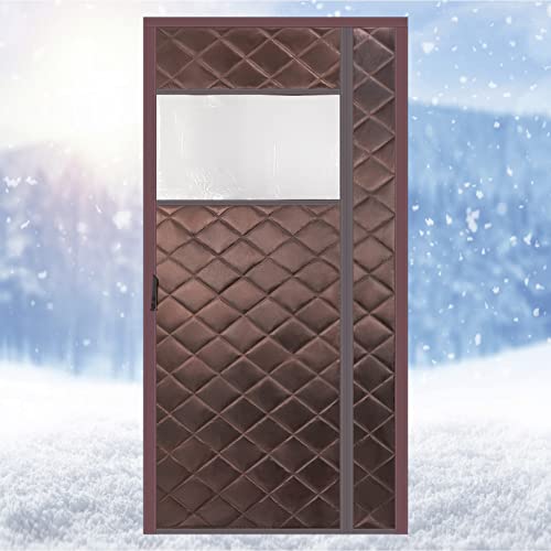 Cortina de algodón Thicken Winter 70x265cm(28x104inch) Insonorizada Cálida a Prueba de Viento Puerta De Invierno Espesar Magnético Autocebante para Dormitorio Salón Invierno Marrón