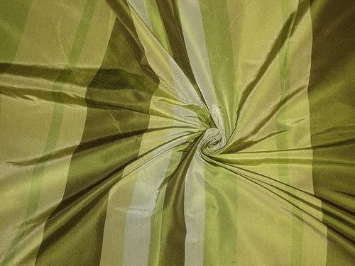 Taffetas de soie vert à rayures tissu haute couture de 137 cm pour création de luxe
