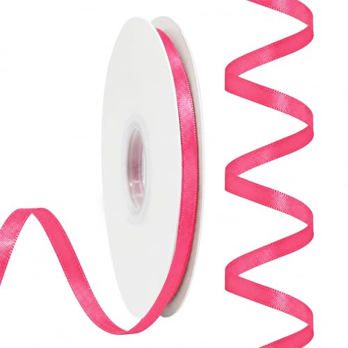 Rilisili Hot Pink Satin Ribbon 1/4 Inch 50 Yards Double Faced Polyester Satin Ribbons for Gift Wrapping DIY Crafts Weddings Invitations Flower Bouquet Bow Making Home Decor Sewing