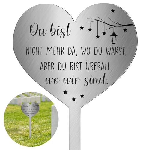 Photect Estaca para Tumba de Corazón de Metal con Texto du Bist Nicht Mehr Da,wo du Warst,aber du Bist Überall,wo Wir Sind Decoración de Tumba de Corazón Resistente a Intemperie y a Heladas
