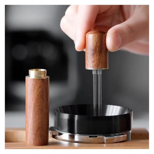 Distribuidor de café de acero inoxidable y madera de nogal para un prensado uniforme 4
