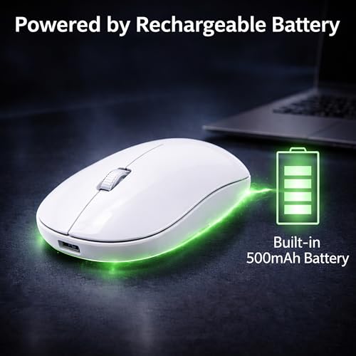 Image of ANT Globe 40 Dual-Mode Wireless Mouse| BT 5.0 /3.0 & 2.4GHz USB Optical Mouse | 1600 DPI Adjustable, 500mAh Rechargeable Battery, 3-Button Silent Click | Slim Mouse for Laptop, PC, Mac, Android White