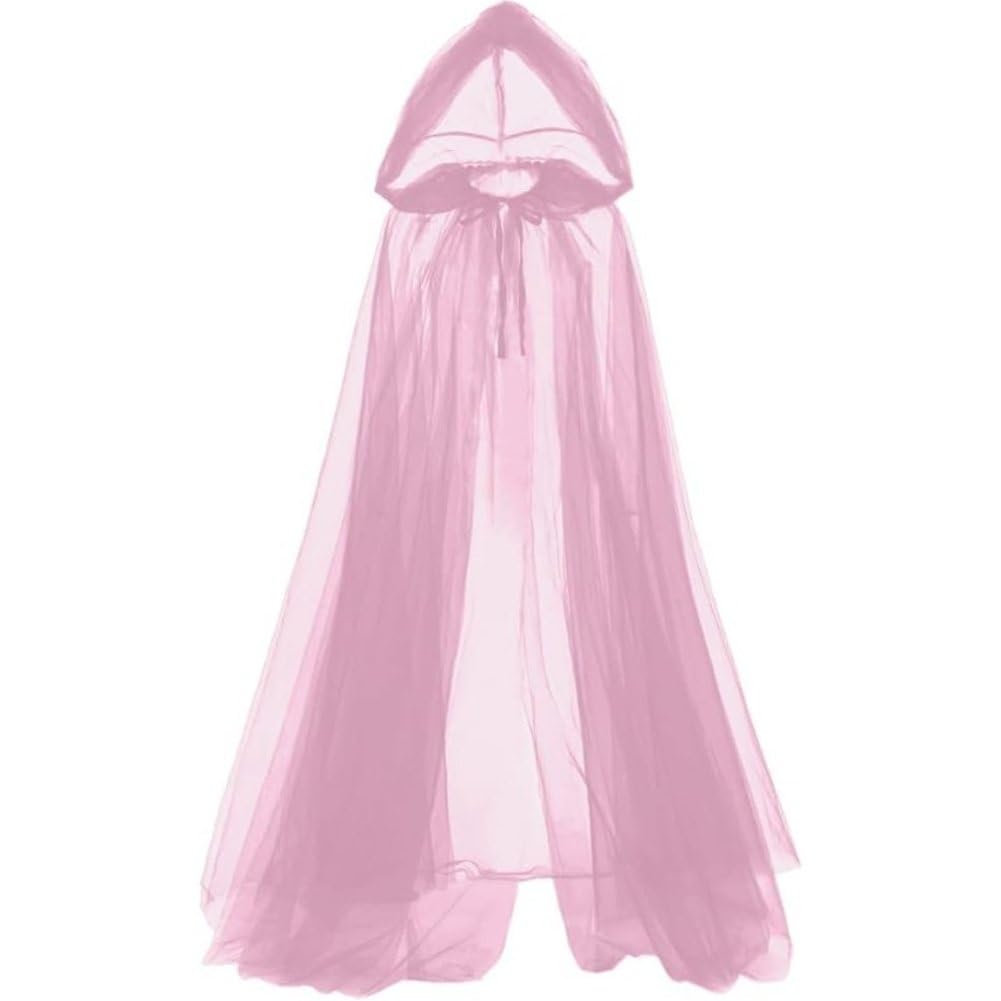 Sslvya Long Tulle Hooded Cape Halloween Cosplay Elf Cloak for Halloween Witch Costume Ghost Bride Dress Up Costume