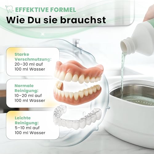 Treufix Ultraschallreiniger Konzentrat Dental 750ml für Zahnersatz, Prothesen, Gebisse, Spangen, Schienen uvm | Effektive Reinigung für Dentalprodukte materialschonend & effektiv – Made in DE