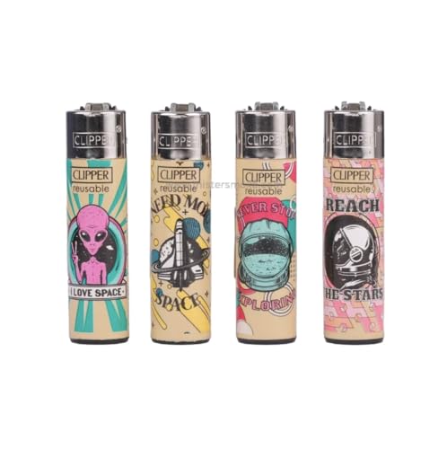 Lot 4 briquets Clipper Micro Rechargeable à Pierre remplaçable - Mini Astro Spacing Pocket + 1 Cadeau RLBSL Offert ! FR