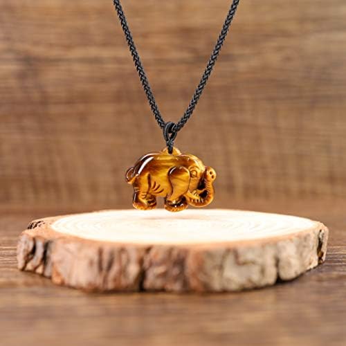 COAI Tigers Eye Stone Pendant Necklace Elephant Amulet
