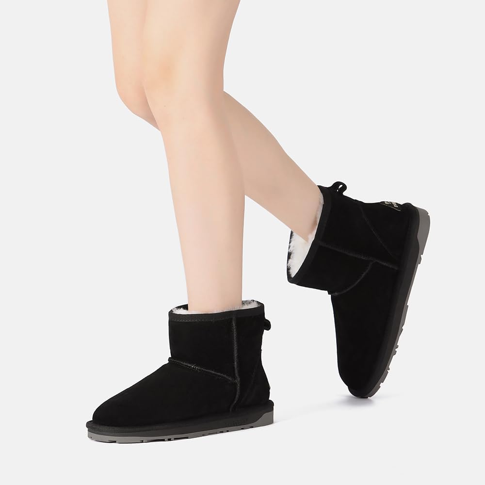 EVERAU Women Emu Mini Classic Boots Womens Warm Winter Sheepskin Suede Water Resistant Boots, US