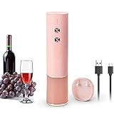New Electric Wine Opener Rechargeable Automatic Corkscrew Wine Bottle Opener with Foil Cutter & USB Charging Cable, Suit for Home & restaurant Use or as a Gift. (Pink)