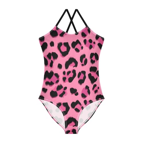 Rose Leopard Pattern Girls One Piece Swimsuits Summer Quick Dry Beach Bathing Suit