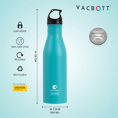 Image of CLAY CRAFT VACBOTT Skipper Single Walled Non Insulated Water Bottle-850ML, 1-Piece(Green) Leak Proof | Easy Grip |Easy to Carry| Gym Bottle | Home | Kitchen | Hiking | Treking Bottle | Travel