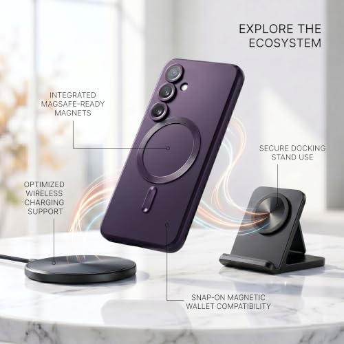 Image of amazon basics Premium Mag-Safe Case for Samsung Galaxy A14 4G / A14 5G | Shockproof & Anti-Scratch Cover | Soft Silicone with Wireless Charging | Camera Lens Guard - Purple