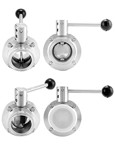 Qwork Sanitary Butterfly Valve, 2 Pack 2 In 304 Stainelss Steel Sanitary Butterfly Tri Clamp Valve With Pull Handle,Tri Clamp Clover, Fit For 2 Inch Tri-Clamp #TOP2