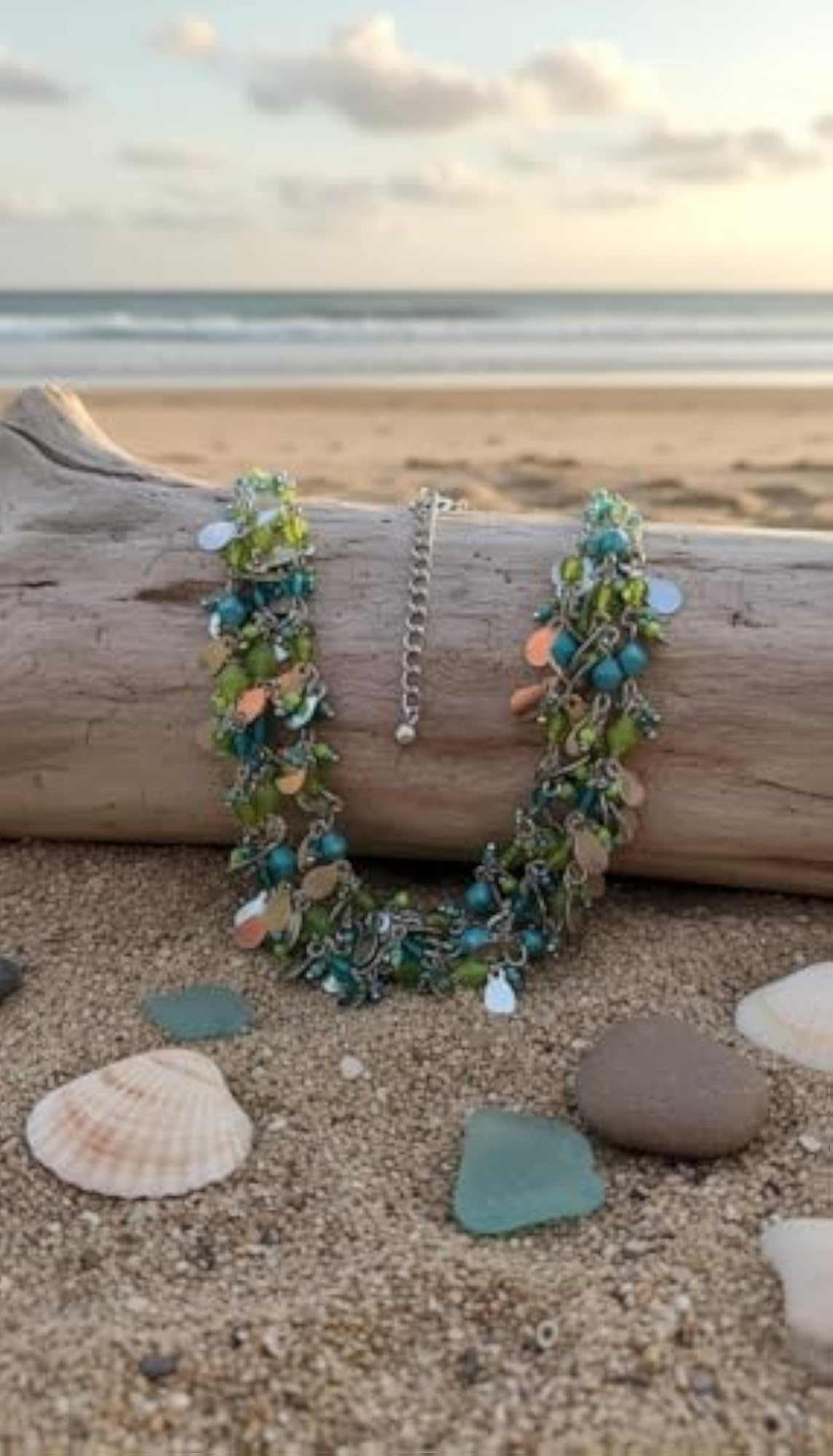 Multi-Strand Beaded Necklace with Turquoise and Green Accents