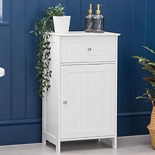 CHRISTOW White Bathroom Cabinet Floor Standing, Small Wooden Drawer Storage Cupboard Unit With Shelf & Drawer