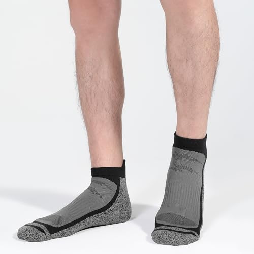 YORJOSOX Pacote com 5 meias masculinas para corrida no tornozelo com almofada, meias atléticas de ca
