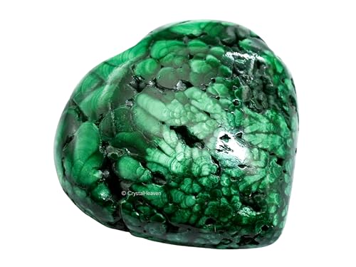 Image of Crystal Heaven Certified Malachite Heart Palm Pebbles Stones For Anxiety Stress Relief Massage-Aaa Grade Original Healing Gemstone Agate Heart Palm Stone For Yoga Meditation Spiritual