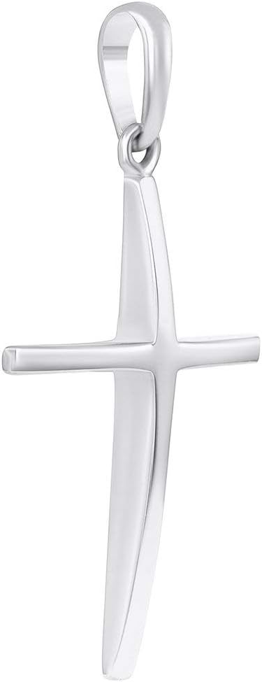 Jewelry America 14k White Gold Solid Slender Slope Christian Cross Pendant - Image 2