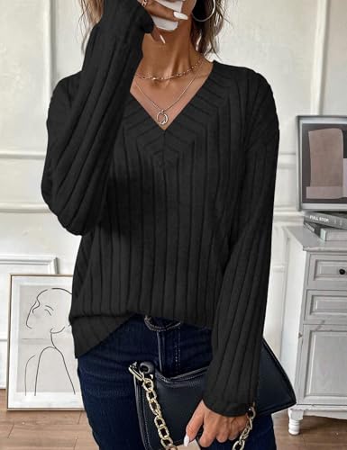 JUSTFASHIONNOW Long Sleeve V Neck Shirts for Women Lightweight Sweaters - image 2